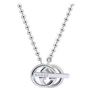 New Authentic Gucci Sterling Silver Interlocking G Toggle Pendant Necklace